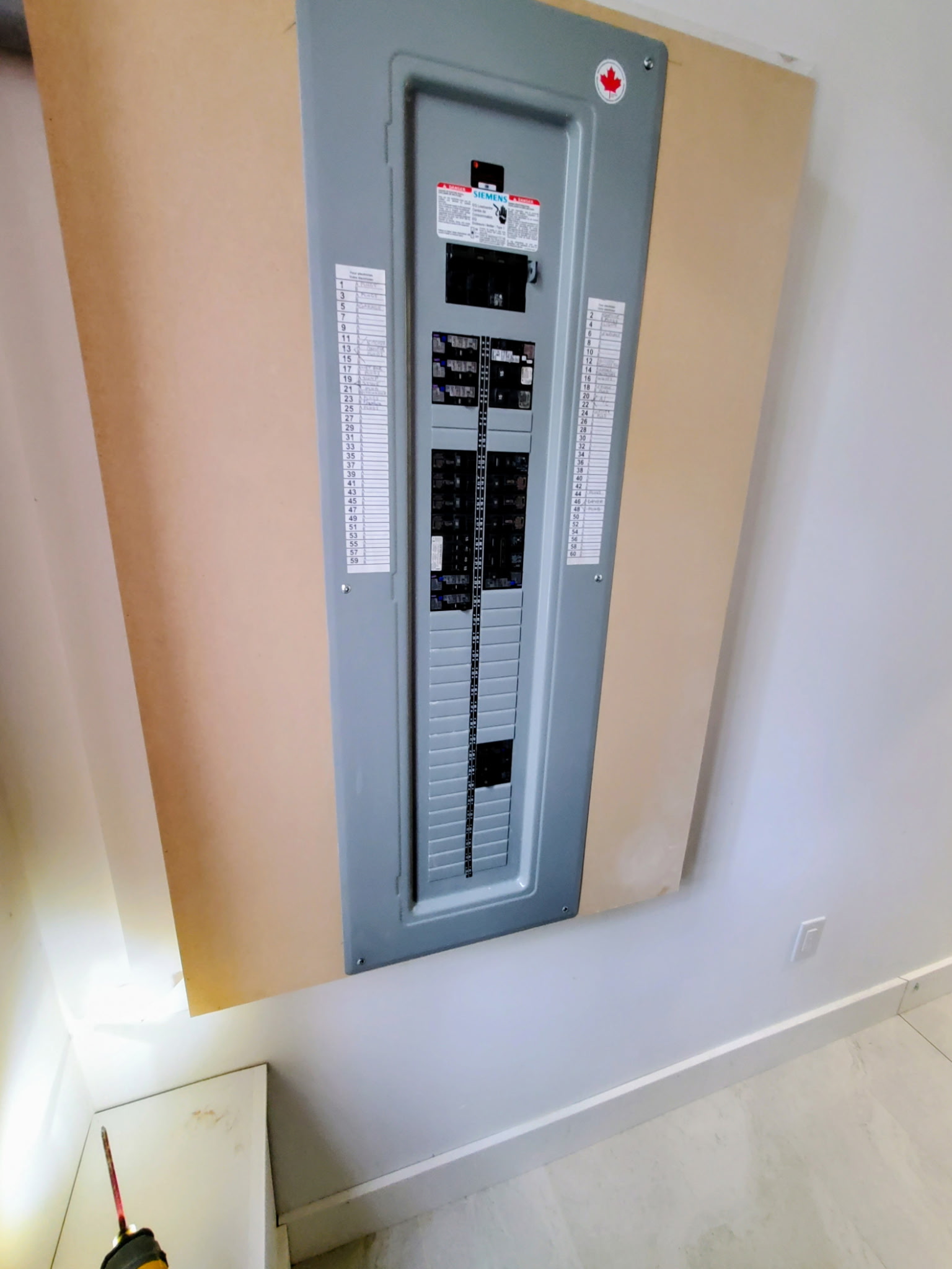 Recessed panel upgrade with a labeled 60-circuit directory